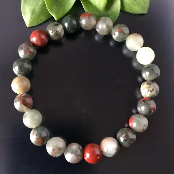 Bloodstone 8mm Natural Stone Beads Stretchable Bracelet - Picture 3 of 3